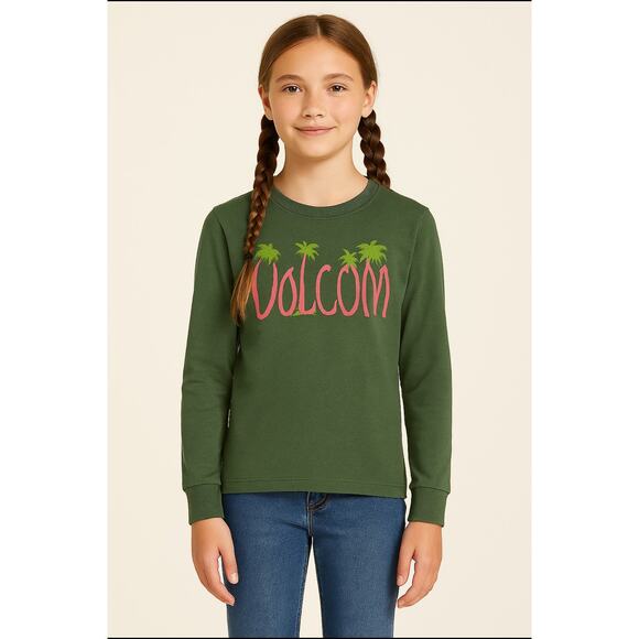 Volcom Other - Volcom Girls Small 7/8 Green Long Sleeve Shirt Palm Tree Logo NWT Casual